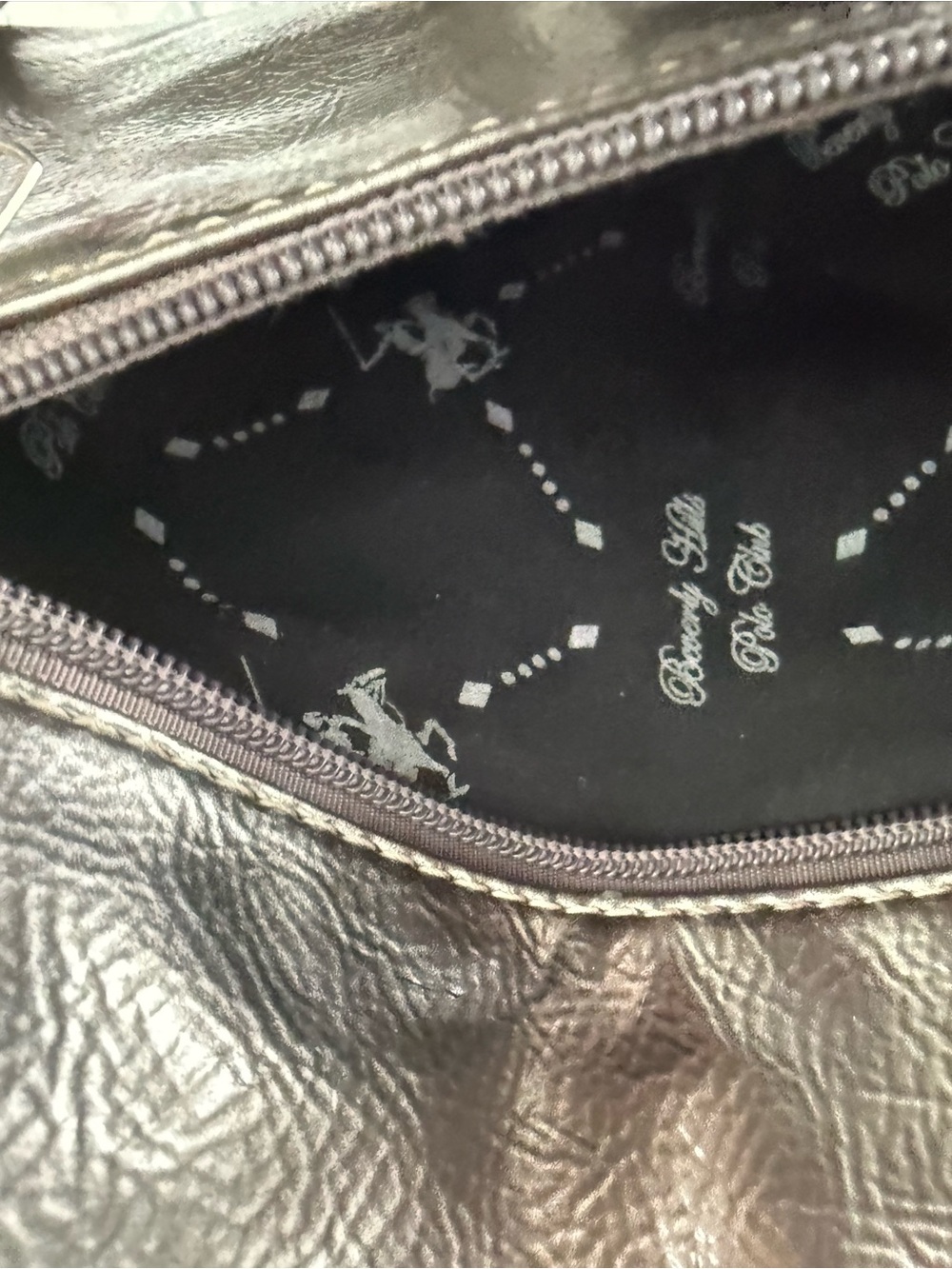 Beverly Hills Polo Club Metallic Gunmetal Crossbody Bag with print/ logo/ used - Picture 7 of 8